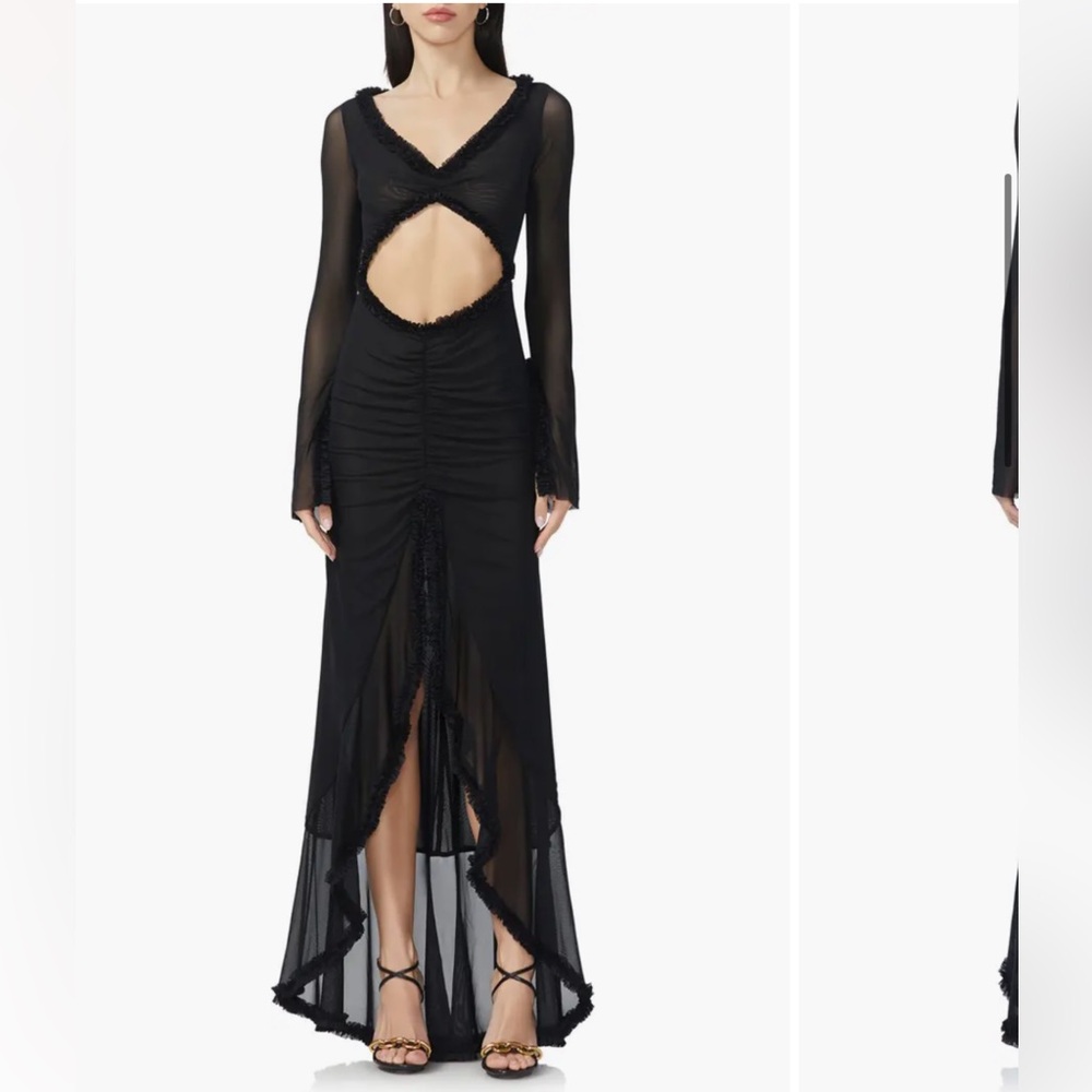 AFRM Cat Ruched Semisheer Long Sleeve Cutout High-Low Hem Maxi Dress🖤
